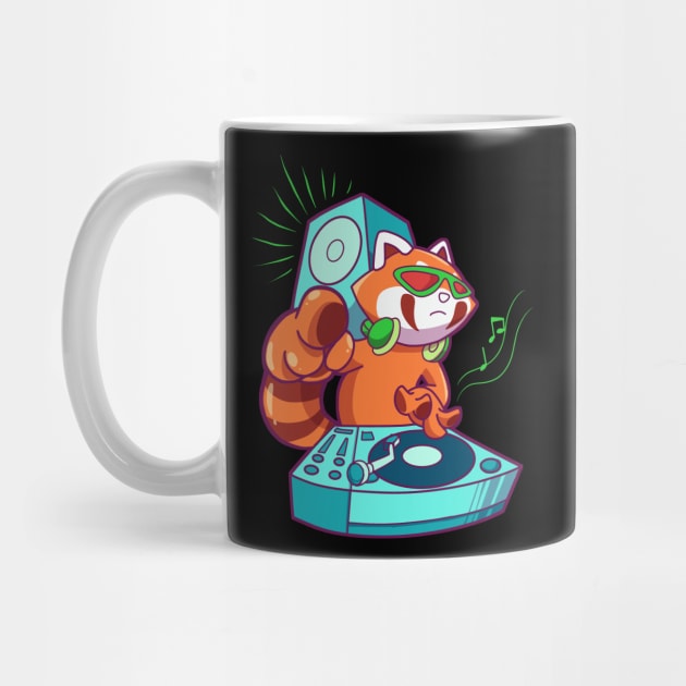 Cartoon red panda DJ at turntable by Modern Medieval Design